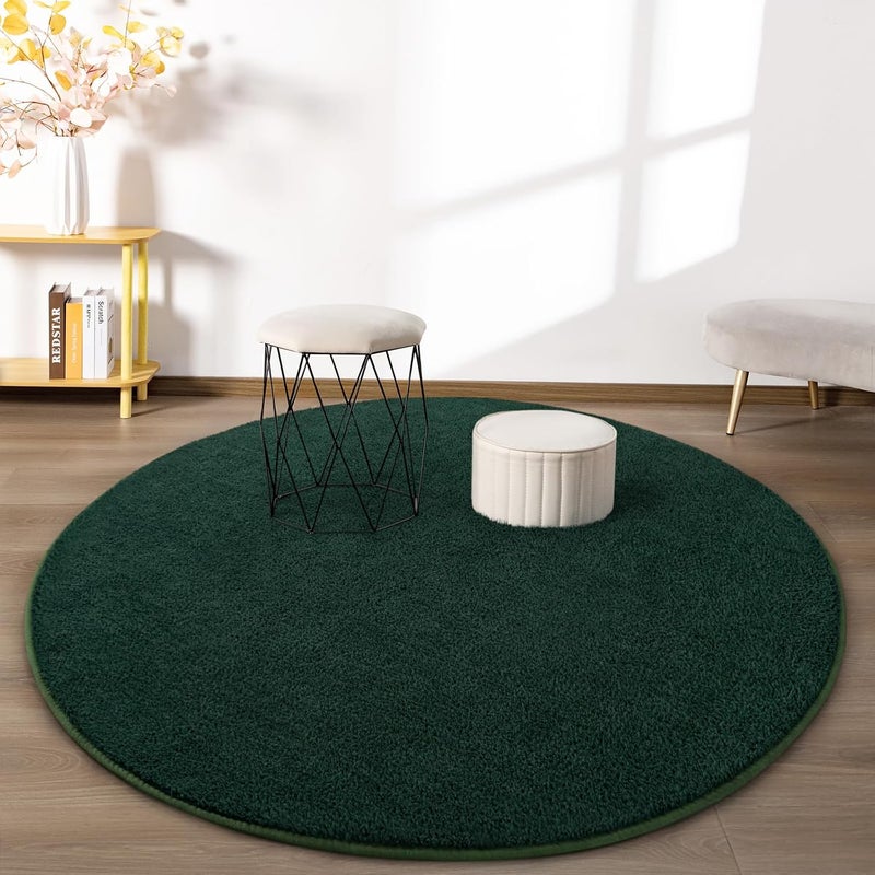 FlyDOIT Round Area Rugs for Bedroom Living Room, 4x4 Dark Green Super Soft Comfy Thickened Memory-Foam Indoor Circle Carpet, Modern Aesthetic Minimalist Carpet for Boys Girls Adults Nursery Home Décor - Image 3